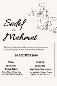 Çiçekli Modern Şık Davetiye 0001
