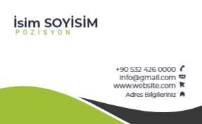 Yuvarlak hatlı, minimalist ve canlı yeşil vurgularla kurumsal modern kartvizit şablonu.