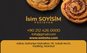 Sarı detaylarla güçlendirilmiş, fırın ve pastaneler için profesyonel kartvizit şablonu