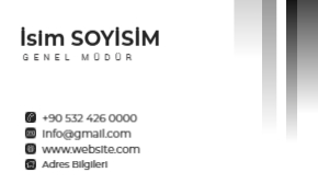 Şıklığı dikey geçişlerle vurgulayan, siyah-beyaz tonlarda kurumsal ve otoriter kartvizit tasarımı