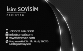 Siyahın asaleti ile teknolojik çizgileri buluşturan parlak gümüş hatlı kurumsal kartvizit tasarımı.