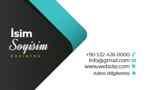 Teal ve siyah tonlarda diagonal bant akışıyla minimalist kartvizit tasarımı.