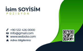 Dinamik yeşil eğriler ve kurumsal siyah detaylarla dikkat çekici ve profesyonel kartvizit tasarımı.