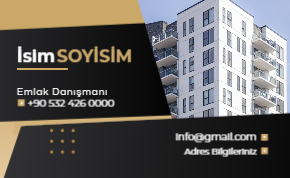 Şık siyah ve altın tonlarının emlak görseliyle buluştuğu, profesyonel kartvizit şablonu